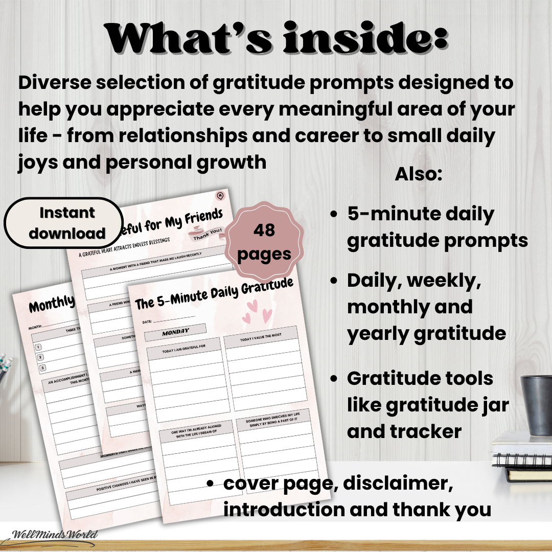 Gratitude and mindfulness journal page showcasing a simple daily journaling layout.