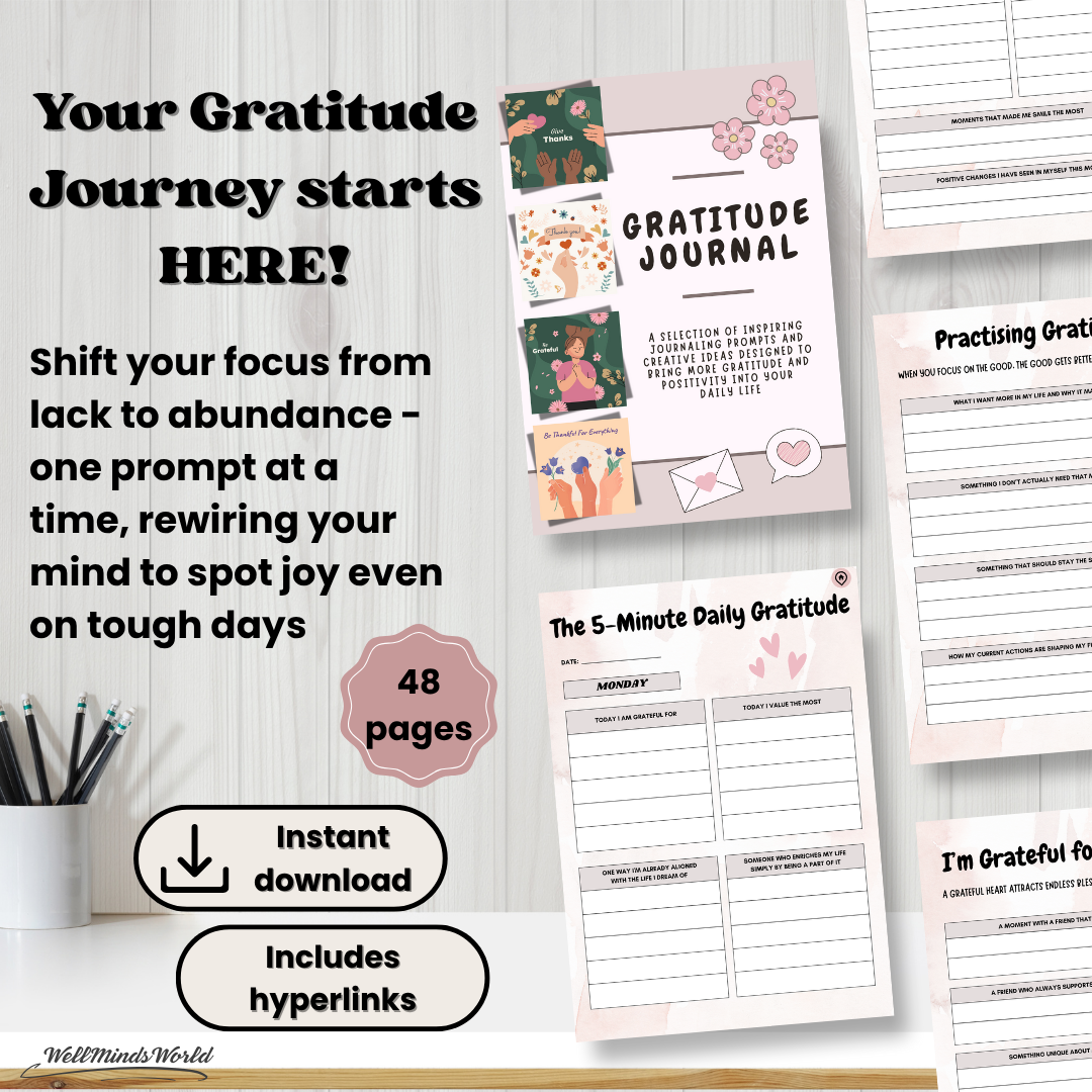 Daily gratitude tracker printable designed to support mental well-being and emotional balance.
