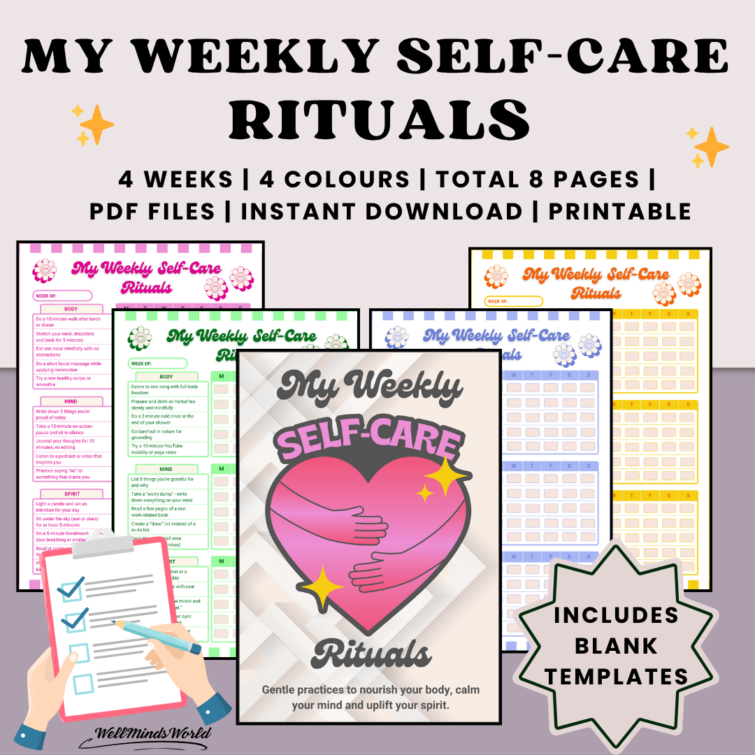 Wellness planner page showing daily self-care activities for emotional health and balance