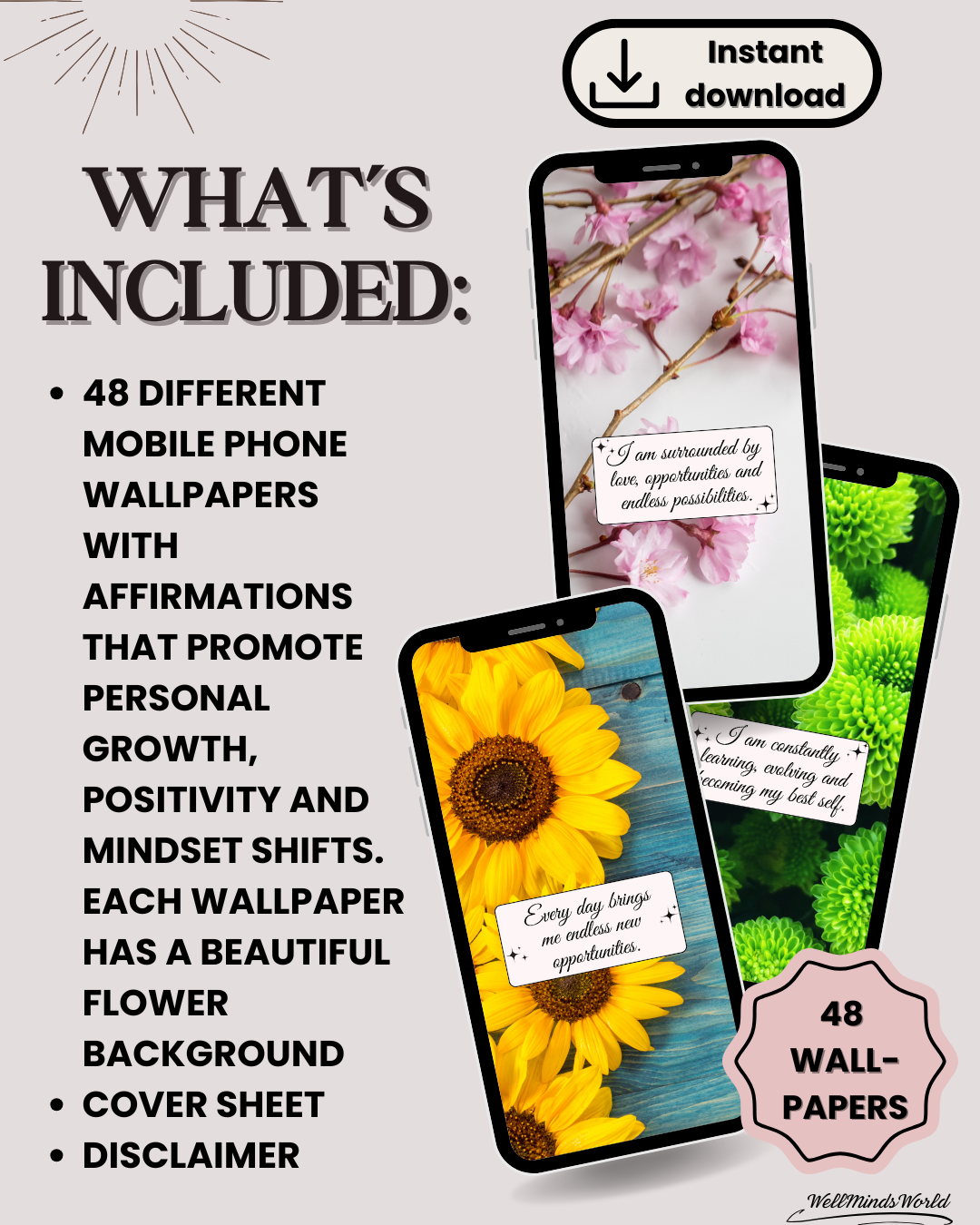 Phone background with uplifting quotes and affirmations for mental well-being