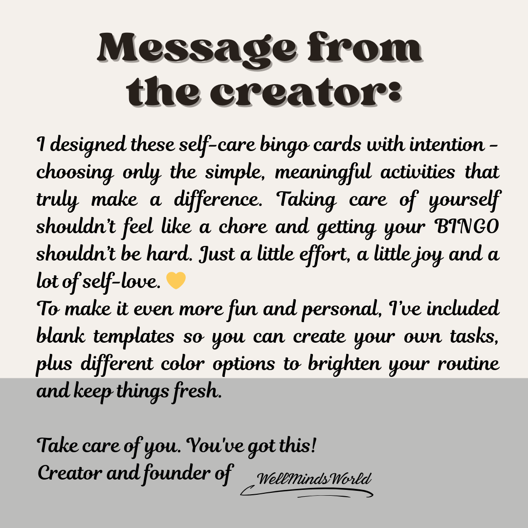 bingo 5p Self-Care BINGO Cards - Make Wellness Fun and Easy (Blue, Pink or Yellow)