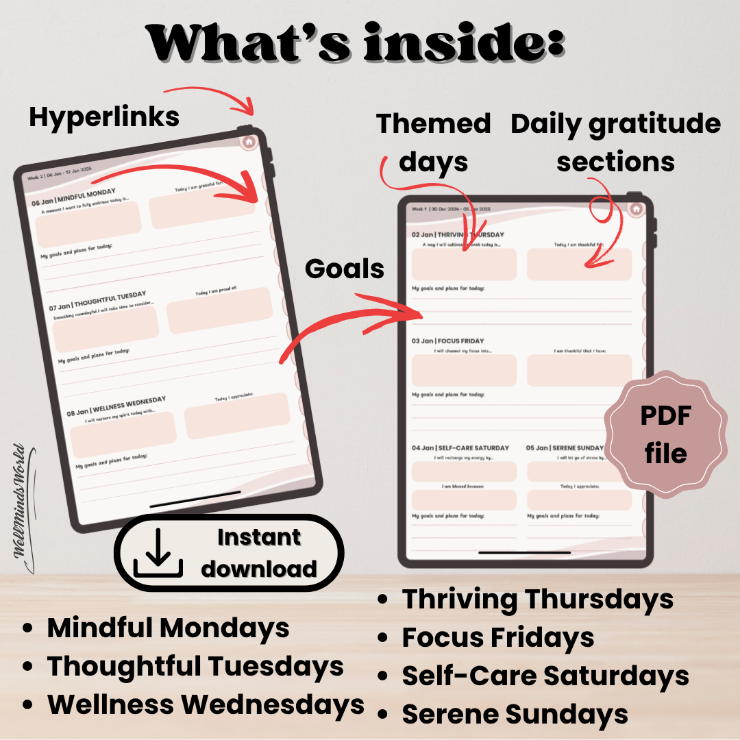 2025 goal tracker and gratitude log to help you align your days with your purpose.