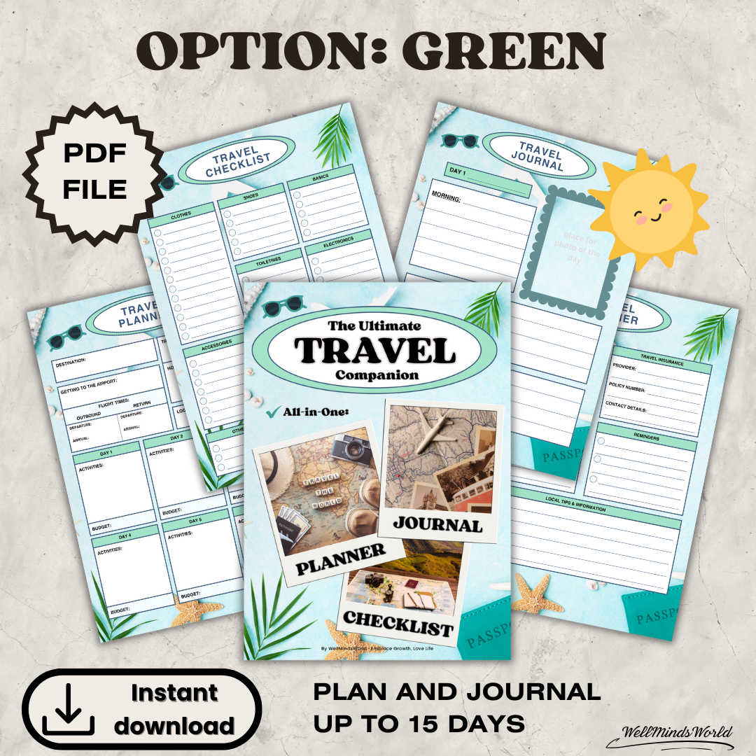 wmw 1 Travel Planner, Checklist & Journal Bundle (Green or Brown)