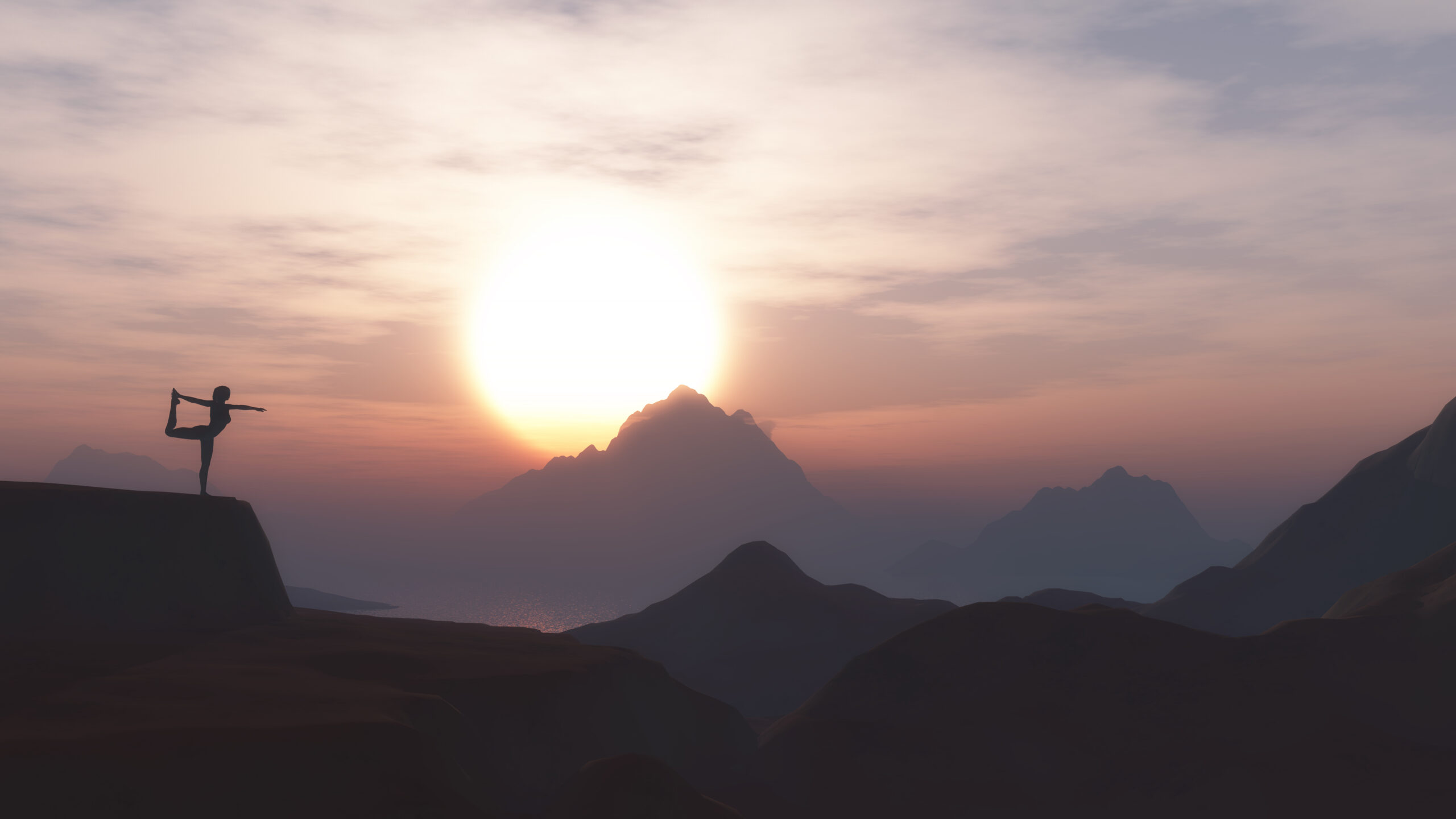 A person trying to raise your vibration by standing on the mountaintop, feeling powerful, in the sunset sky
