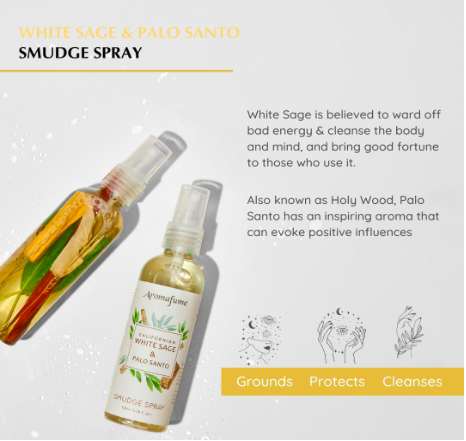 White Sage & Palo Santo Smudge Spray by Aromafume | 100ml/3.3 oz | Sage Spray for Cleansing Negative Energy & Protection | Non-Toxic | Room Spray for Spiritual Cleansing, Smokeless Sage Smudging to raise your vibration