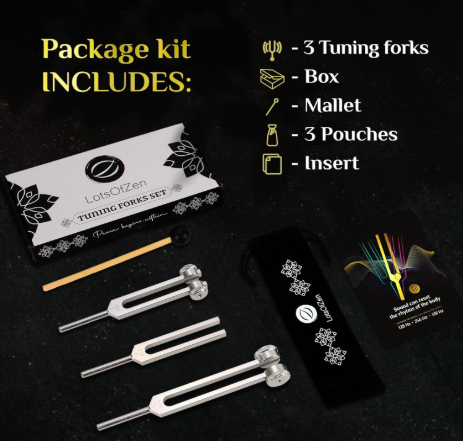 Raise your vibration with Tuning Forks for Healing (128Hz, 256Hz, 512Hz) — Body Weighted Tuning Forks Medical for Chakra Healing — Ideal Spiritual Gift for Women — Tuning Fork Set Frequency Healing Devices