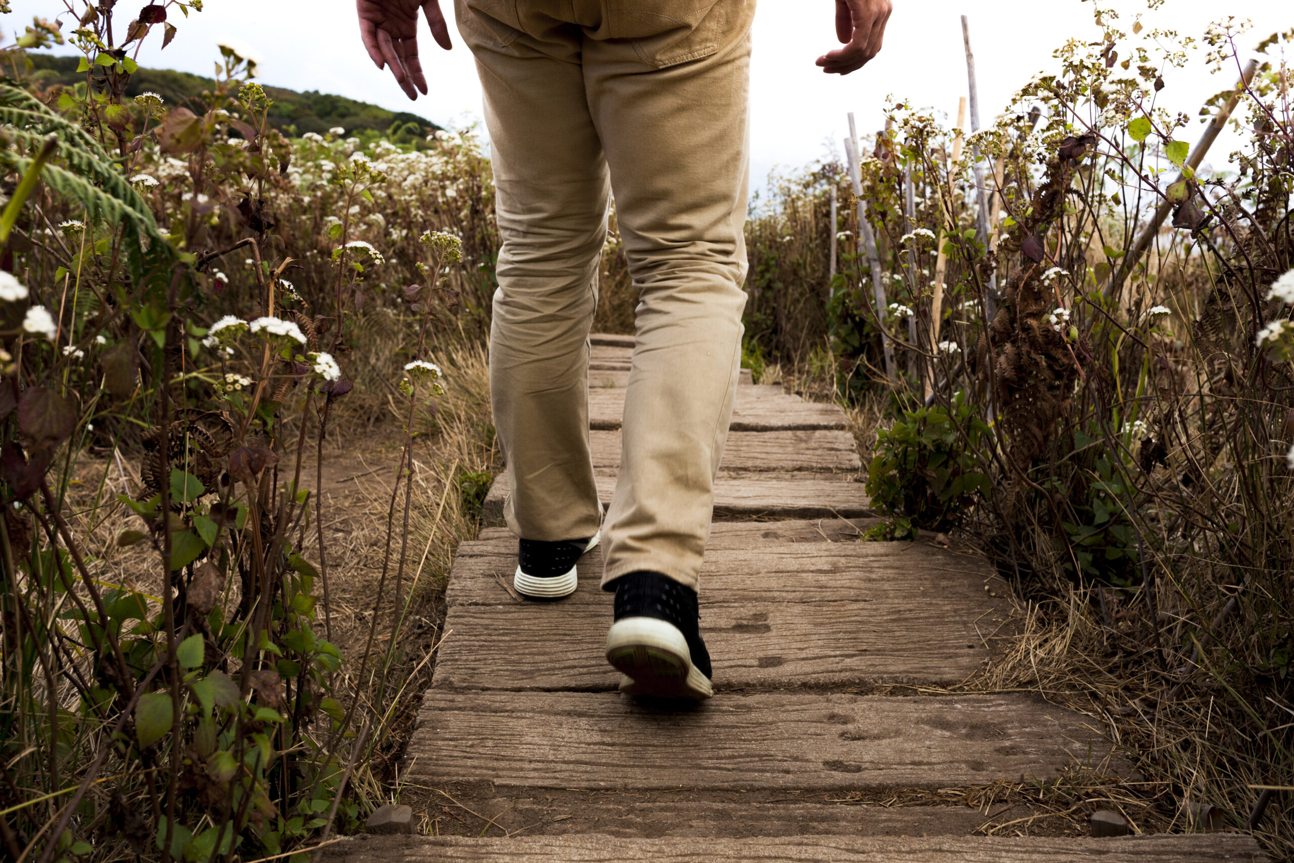 personal doing walking meditation on on a hiking trail