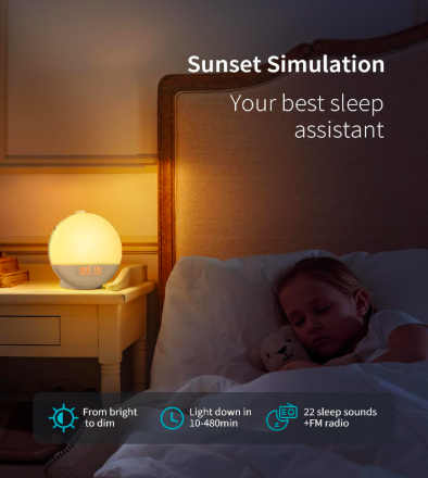 practice morning rituals with ecozy Sunrise Alarm Clock, White Noise Machine, Sunrise/Sunset Simulation